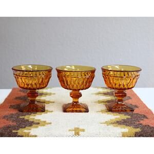 Vintage 1970's Amber Indiana Glass Co. Mt. Vernon Goblets Set of 3 Glasses
